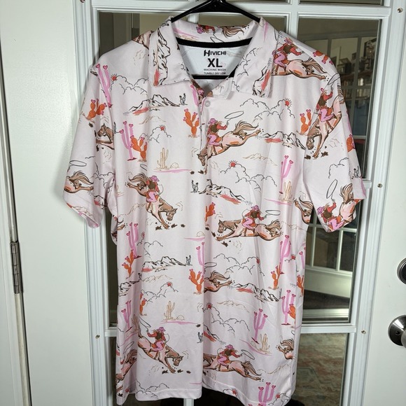 HIVICHI Other - Hivichi Men's XL Western Cowgirl Print Polo Golf Shirt Pink